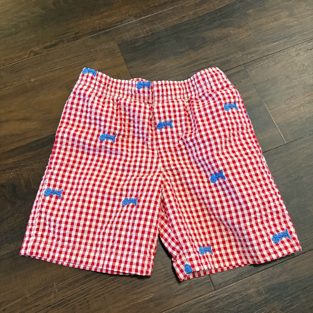 Kelly’s Kids Red and White Gingham Embroidered Fish Scales Shorts Size 5